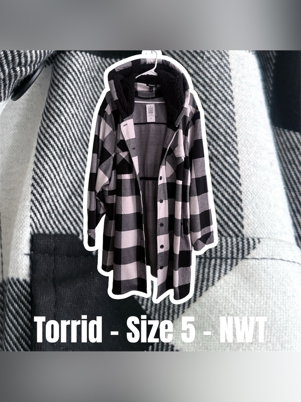 Torrid Black & White Buffalo Plaid Hooded Coat